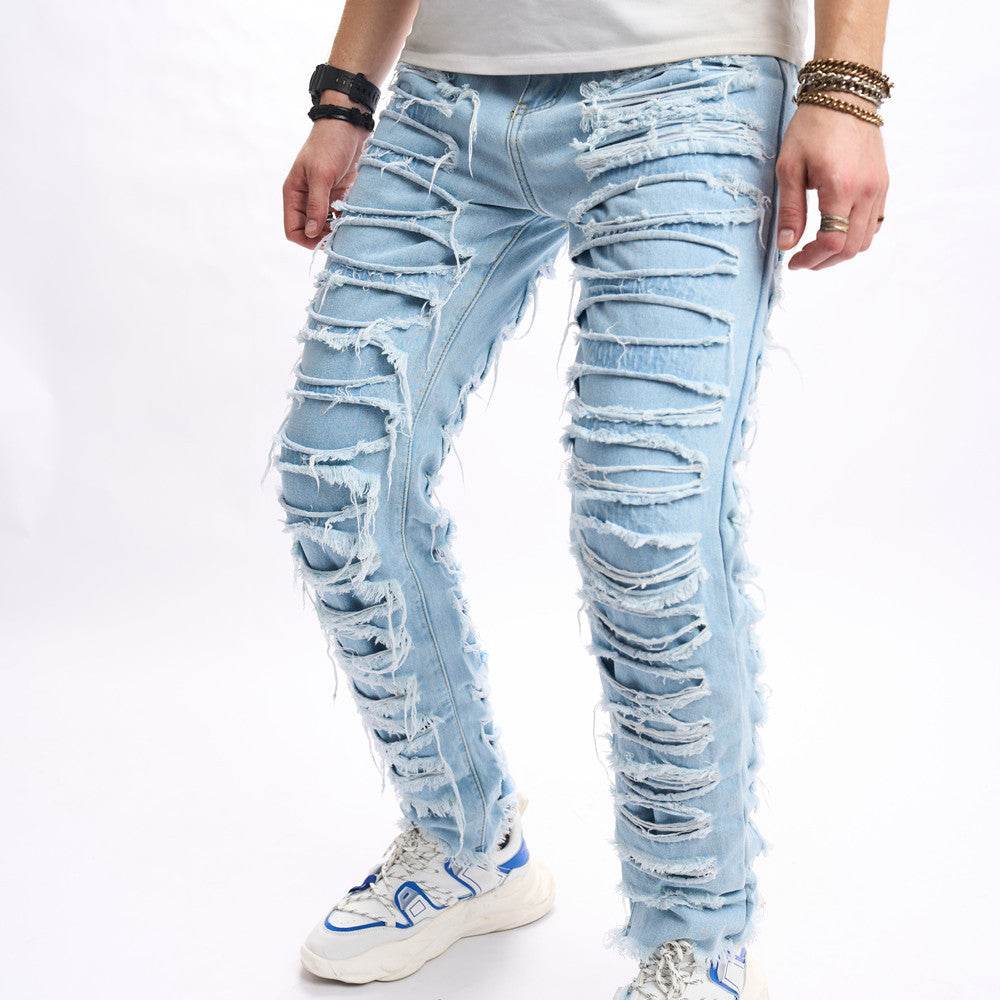 Simple Solid Color Ripped Skinny Jeans - Comfortable Cotton Fit for All Sizes - Buy Center US