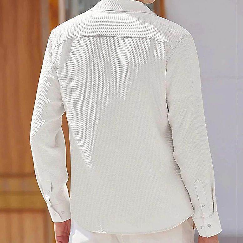 Buycenter Men's Solid Color Long-Sleeved Shirt - Casual Cardigan Style - Buy Center US
