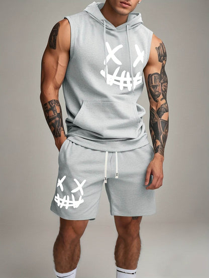 Men's Casual Hooded Tank Top & Shorts Set - Skull Print Summer Sportswear - Buy Center US