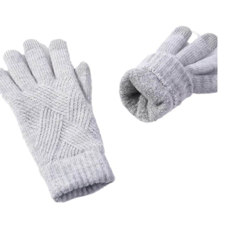 Autumn Winter Fleece-Lined Knitting Gloves - Thickened, Cozy Warmth - Buy Center US