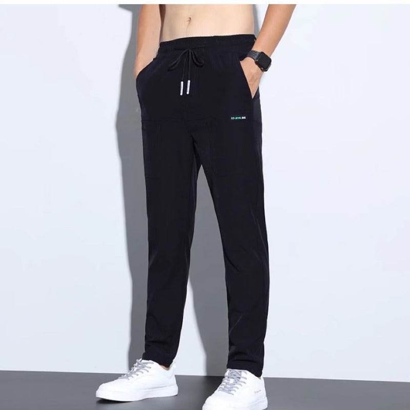 Ice Silk Men's Casual Business Pants - Elastic High-Waist, Straight Leg - Buy Center US