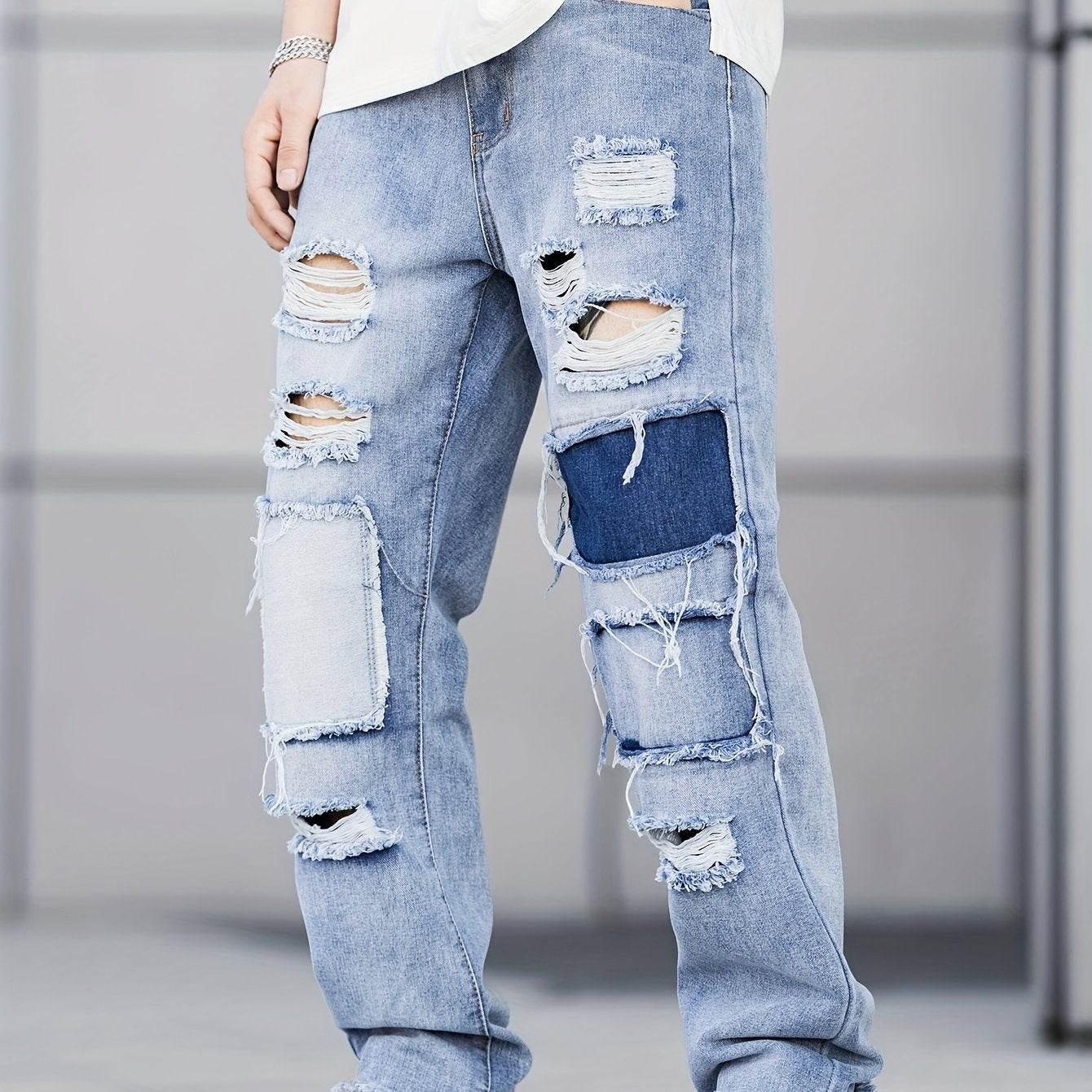 Men's Loose Fit Ripped Distressed Jeans - Stylish Comfy Denim Pants - Buy Center US