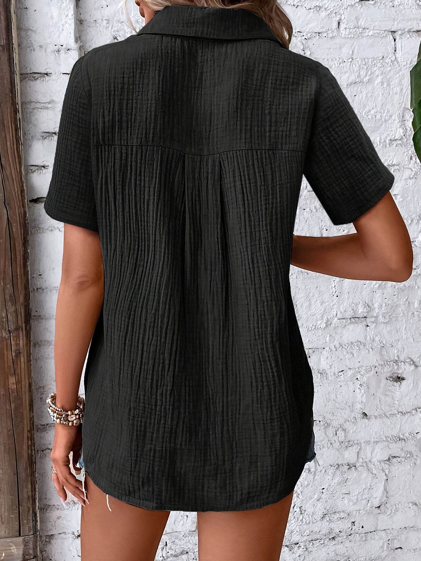 Hic Women's V-Neck Blouse - Casual Short Sleeve Button-Up, Solid White - Buy Center US