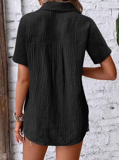 Hic Women's V-Neck Blouse - Casual Short Sleeve Button-Up, Solid White - Buy Center US