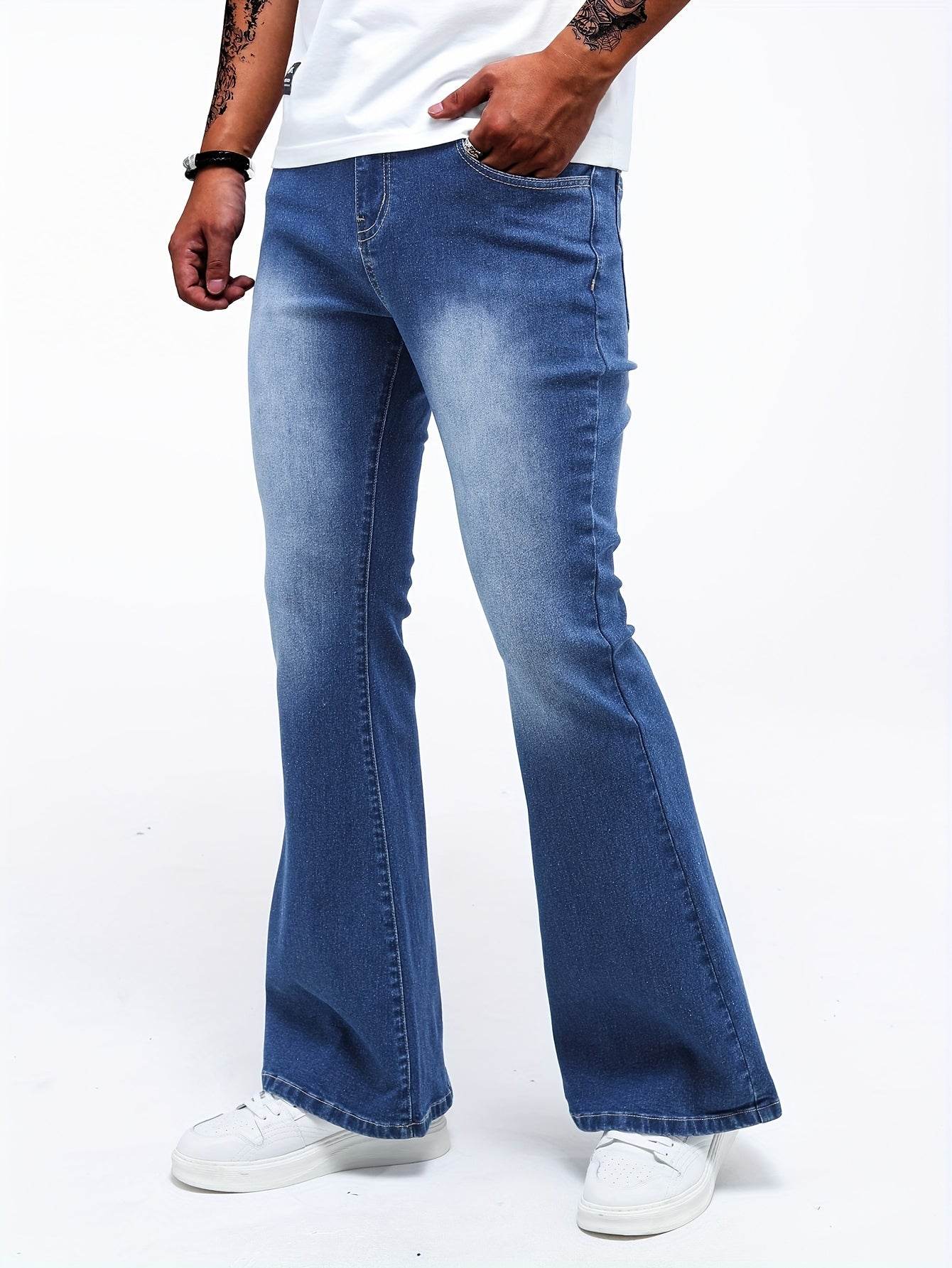 Men's Color Block Denim Pants - Casual Cotton Blend Jeans with Pockets - Buy Center US