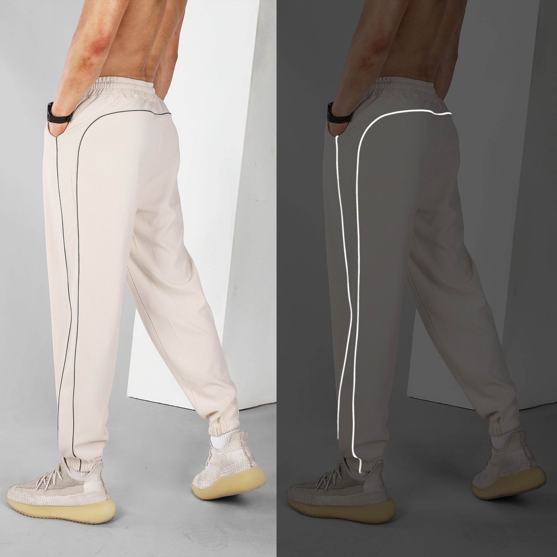 Men's Reflective Slim Fit Running Pants - Cropped Casual Workout Trousers - Buy Center US