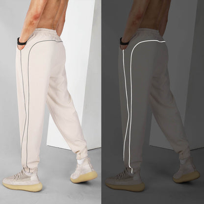 Men's Reflective Slim Fit Running Pants - Cropped Casual Workout Trousers - Buy Center US