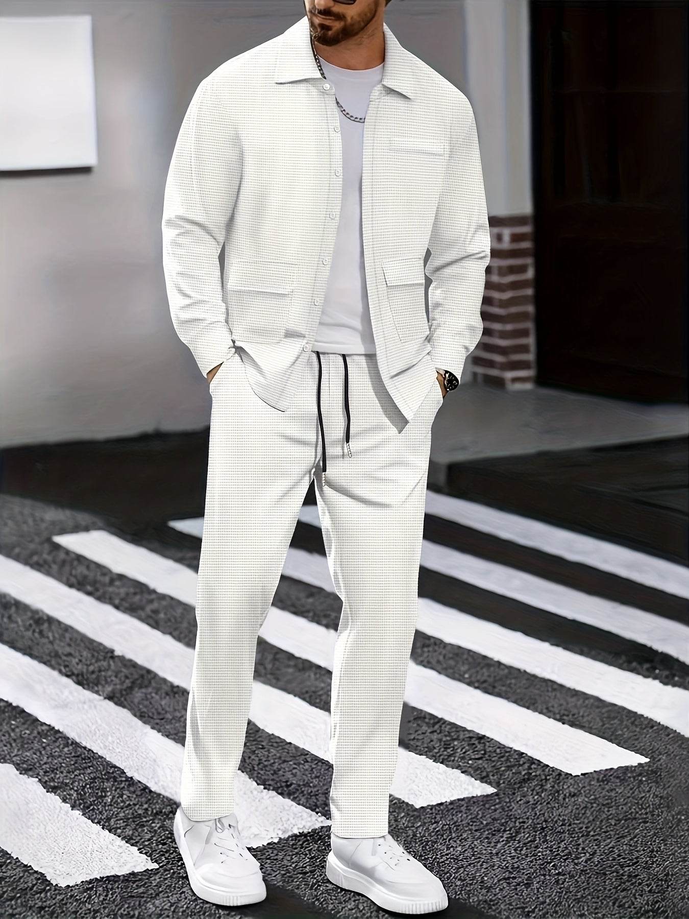 Men's Versatile Long-Sleeve Shirt & Jogger Set - 8 Shades for Every Occasion - Buy Center US