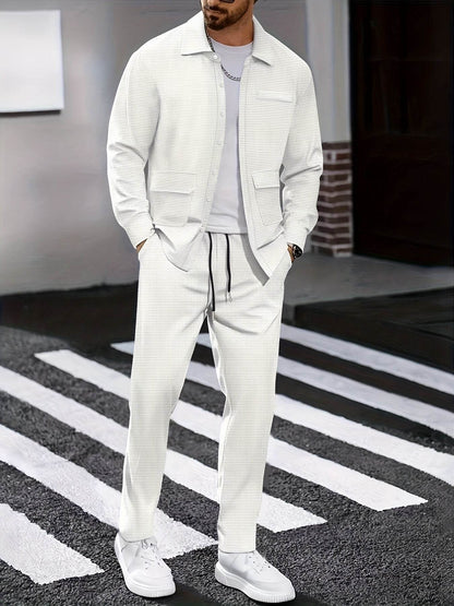 Men's Versatile Long-Sleeve Shirt & Jogger Set - 8 Shades for Every Occasion - Buy Center US