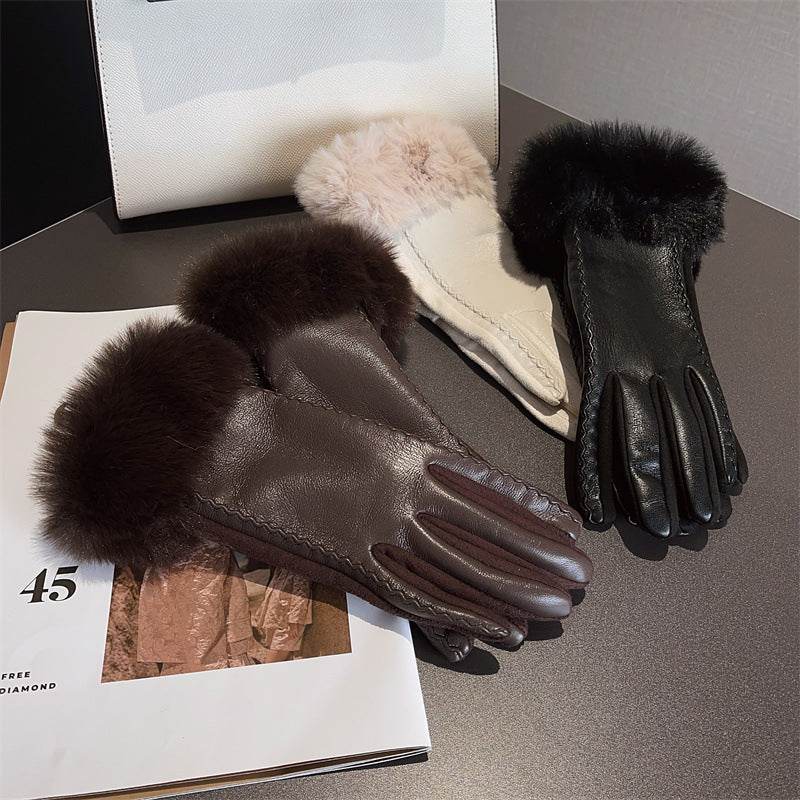 Stylish PU Leather Stitching Suede Gloves – Touchscreen Warmth for Winter - Buy Center US