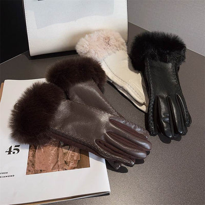 Stylish PU Leather Stitching Suede Gloves – Touchscreen Warmth for Winter - Buy Center US