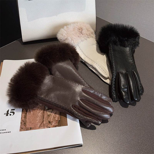 Stylish PU Leather Stitching Suede Gloves – Touchscreen Warmth for Winter - Buy Center US