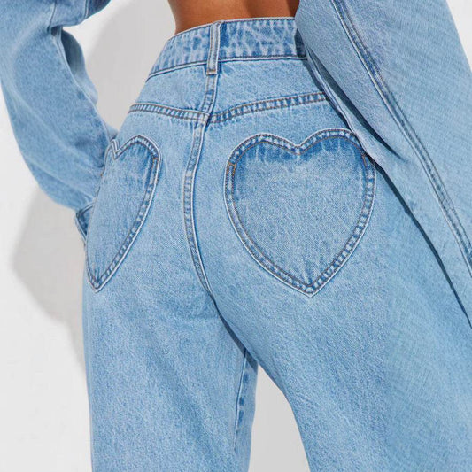 Love Pocket High Waist Loose Jeans - Straight Slimming Trousers for All Sizes - Buy Center US