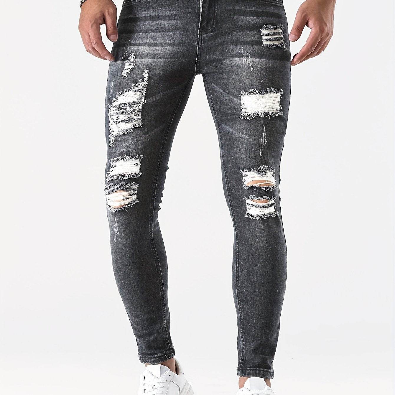Men's Slim Fit Ripped Jeans - Distressed Medium Stretch Street Style - Buy Center US