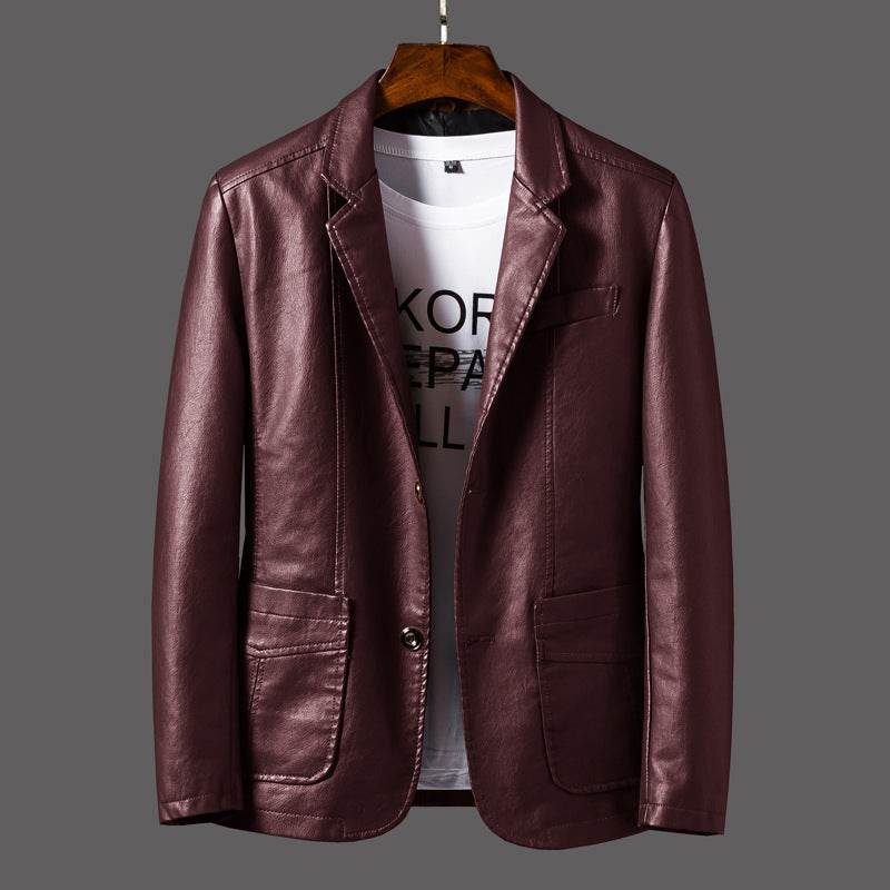 Buycenter Men's Leather Jacket - Stylish Autumn Thin Lapel, Multi-Pocket - Buy Center US