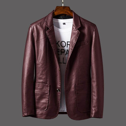 Buycenter Men's Leather Jacket - Stylish Autumn Thin Lapel, Multi-Pocket - Buy Center US