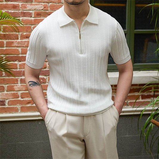 Slim Fit Sunken Stripe Knitwear - Short Sleeve All-Matching Top - Buy Center US