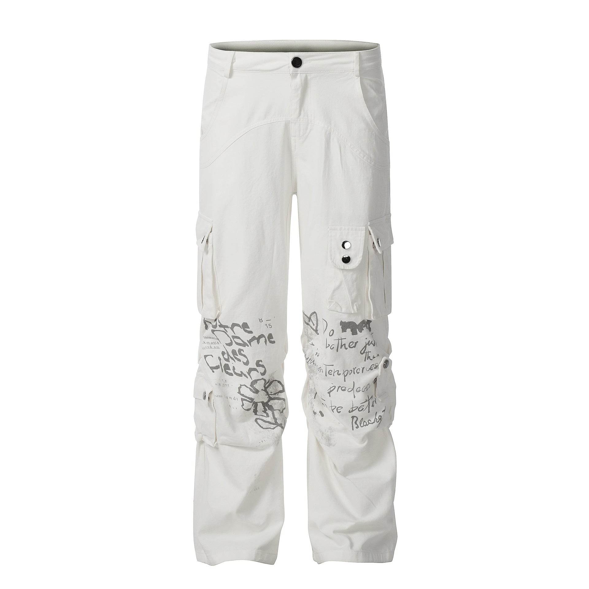 Buycenter Men's Straight White Overalls - American Fashion Casual Style - Buy Center US