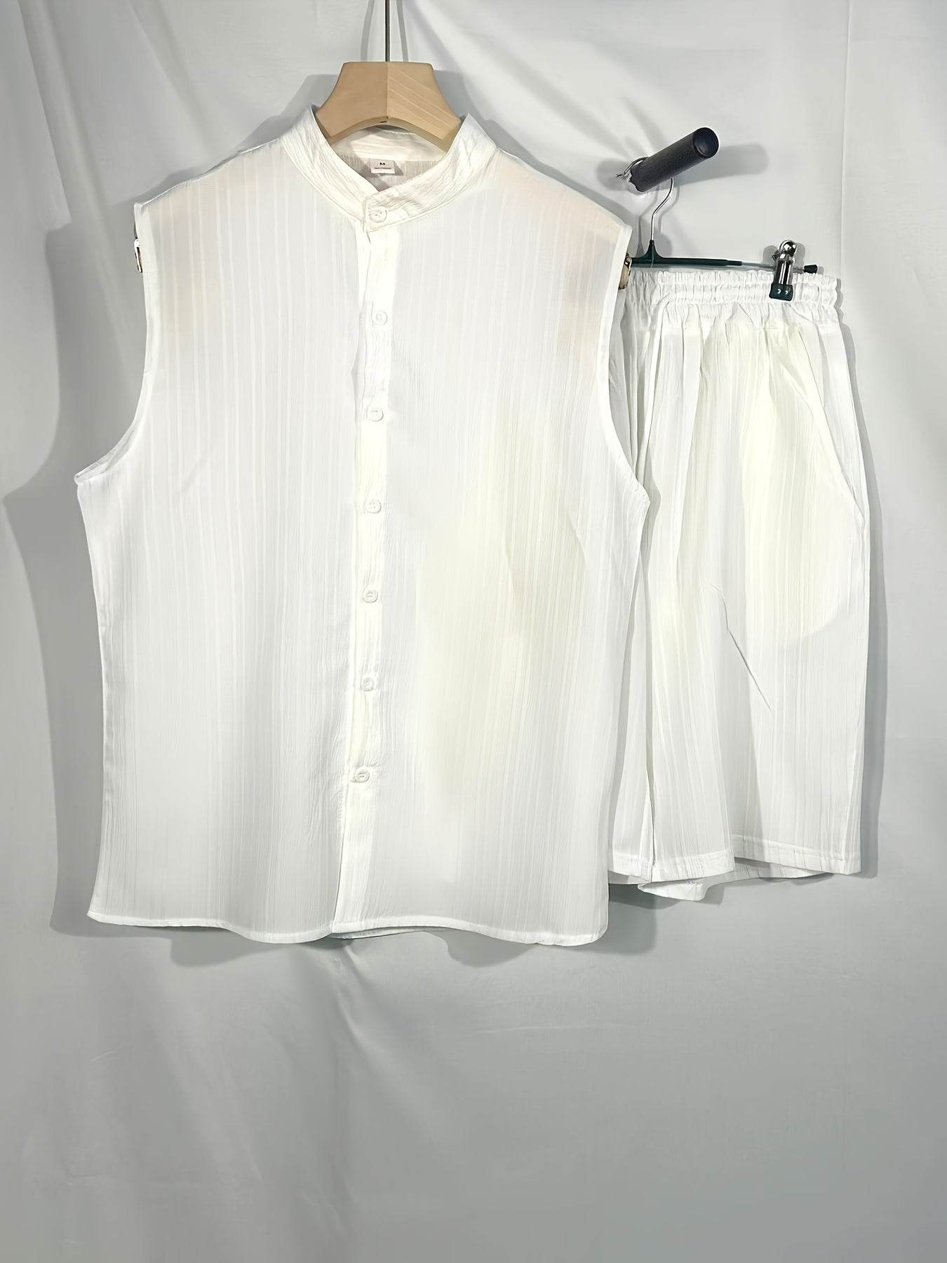 Summer Men's Casual Henley Neck Tank Top & Shorts Beach Set - Buy Center US