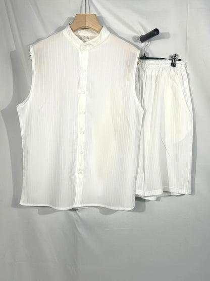 Summer Men's Casual Henley Neck Tank Top & Shorts Beach Set - Buy Center US