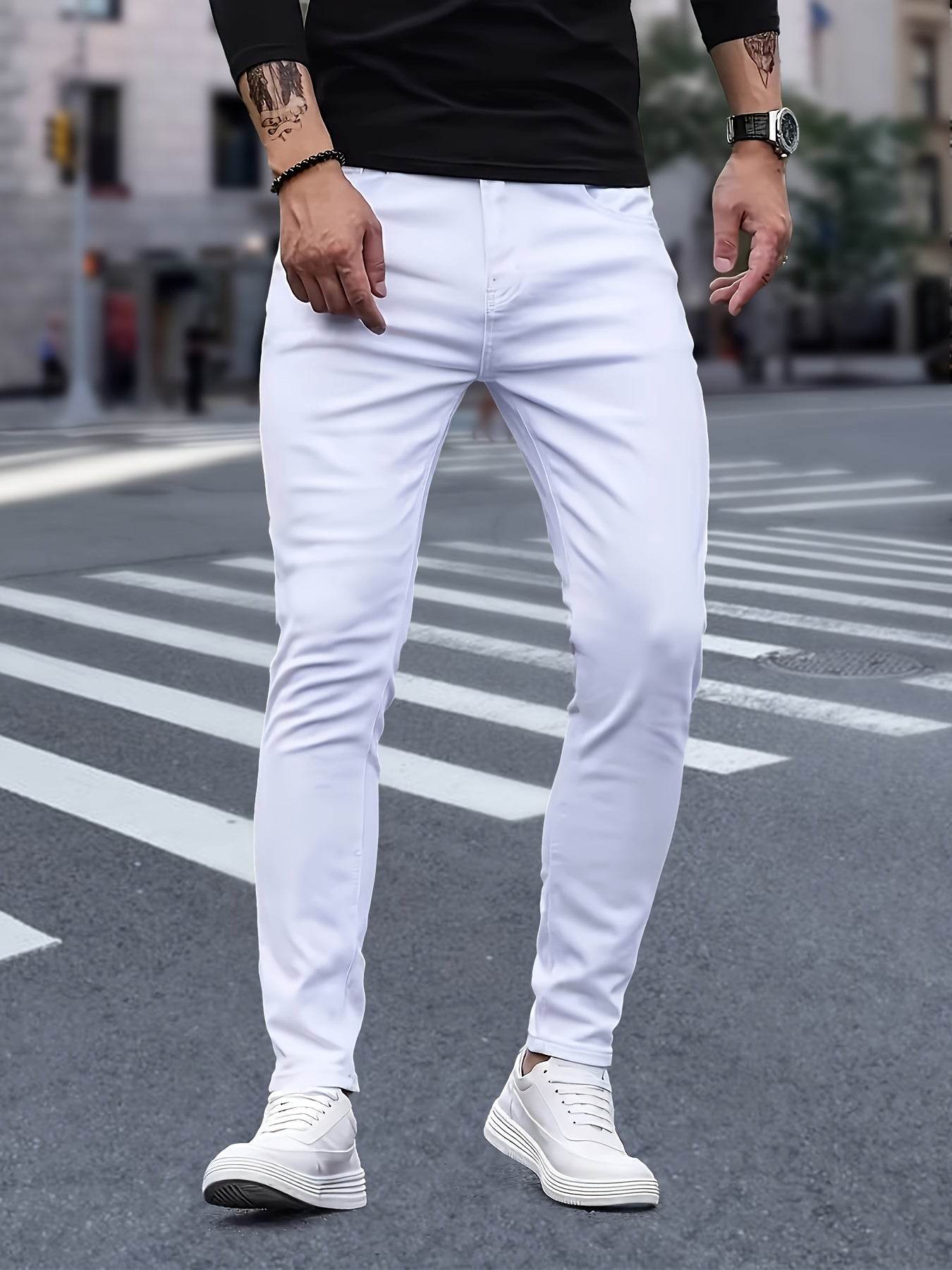 High Street Pure White Jeans for Men - Stylish and Versatile Skinny Fit - Buy Center US