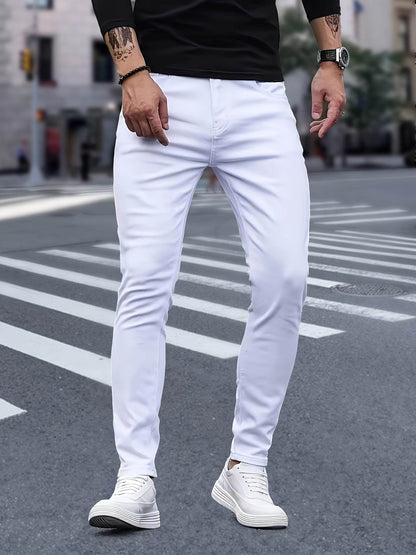 High Street Pure White Jeans for Men - Stylish and Versatile Skinny Fit - Buy Center US