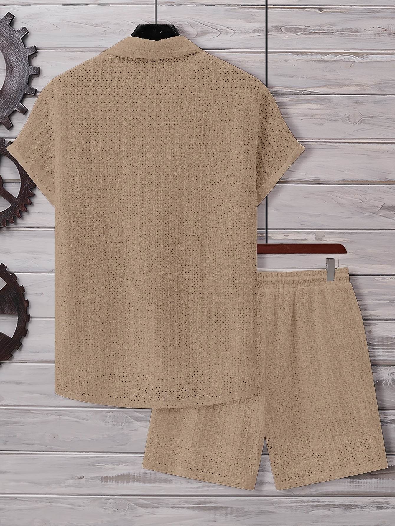 Men's Summer Casual Short Sleeve Outfit - Breathable Knit Sportswear Set - Buy Center US