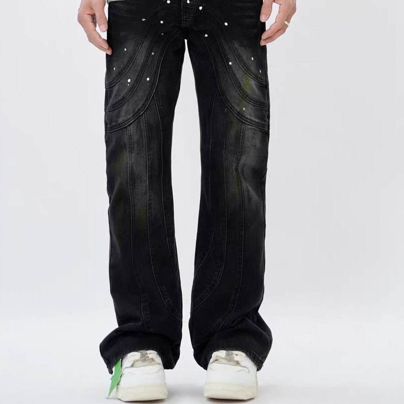 Men's Loose Design Stitching Jeans - Mid Waist Comfortable Denim - Buy Center US