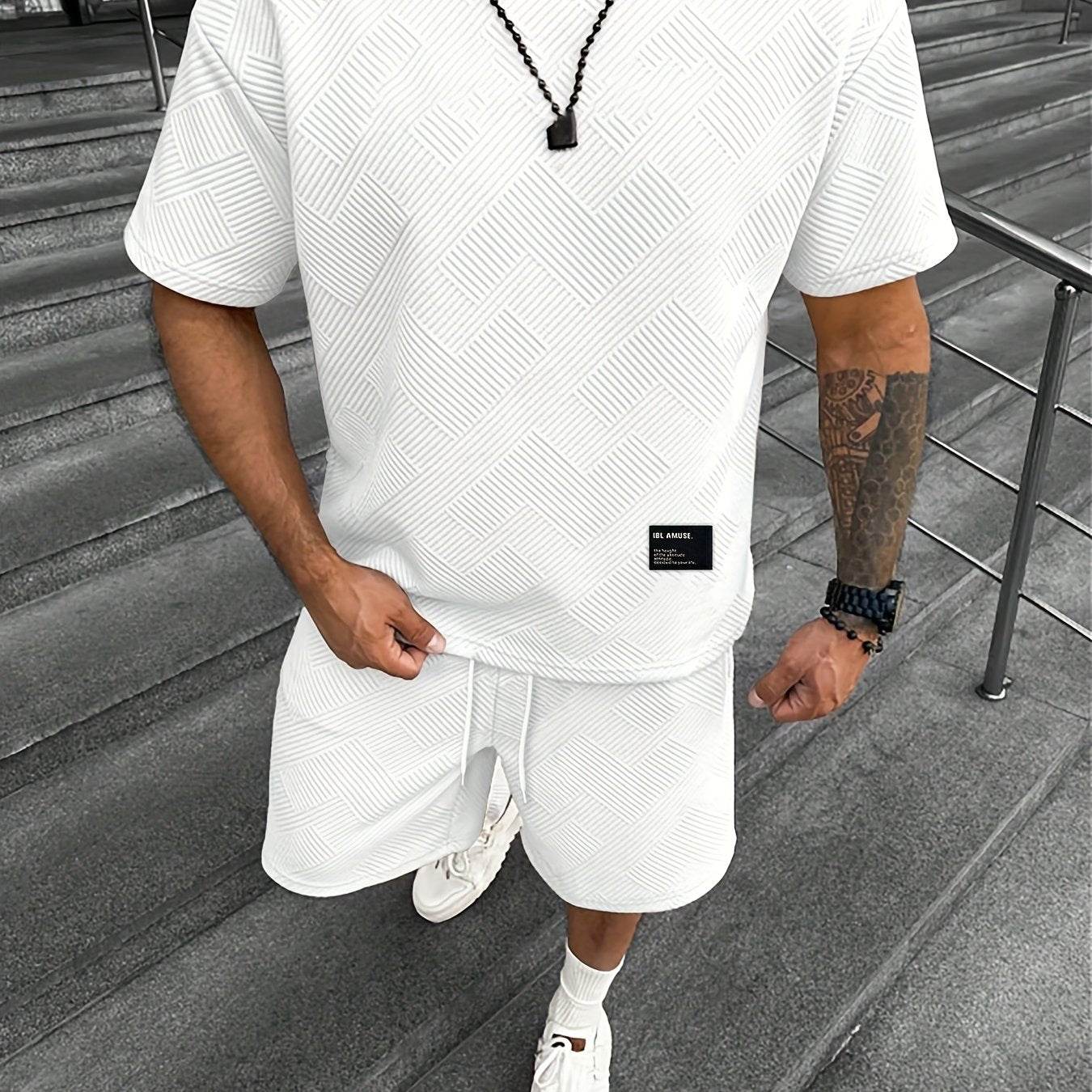 Men’s Vintage Two-Piece Set - Loose-Fit T-Shirt & Drawstring Shorts - Buy Center US