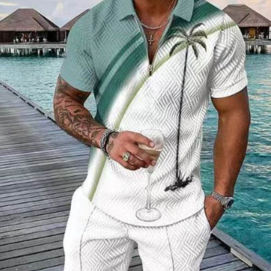 Men's Zipper Polo Short Sleeve Suit - Summer Leisurewear in Various Sizes - Buy Center US
