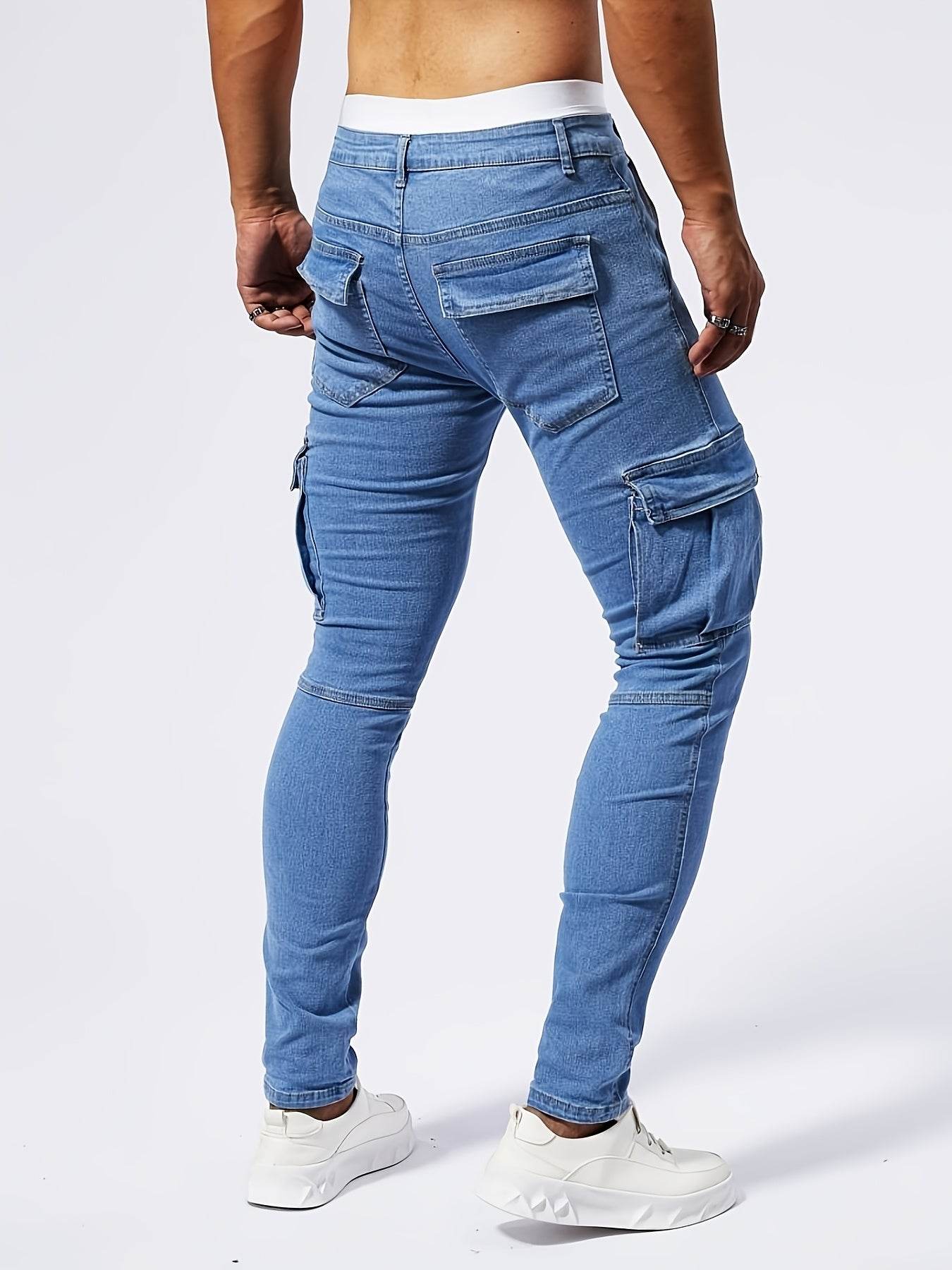 Men's Slim-Fit Denim Cargo Pants - Stretch, Multi-Pocket, Trendy Style - Buy Center US