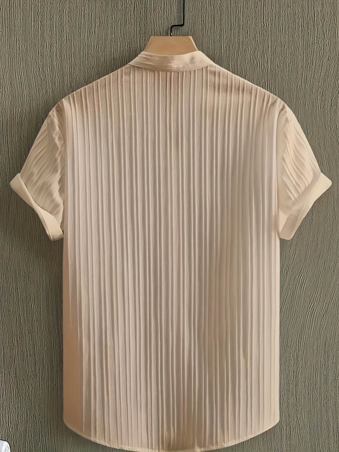 Men's Casual Striped Short Sleeve Shirt - Mandarin Collar Summer Top - Buy Center US