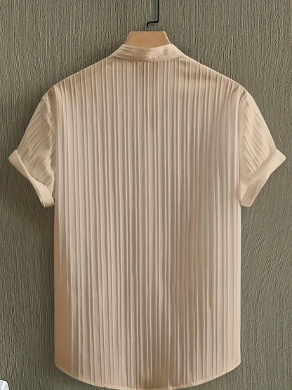 Men's Casual Striped Short Sleeve Shirt - Mandarin Collar Summer Top - Buy Center US