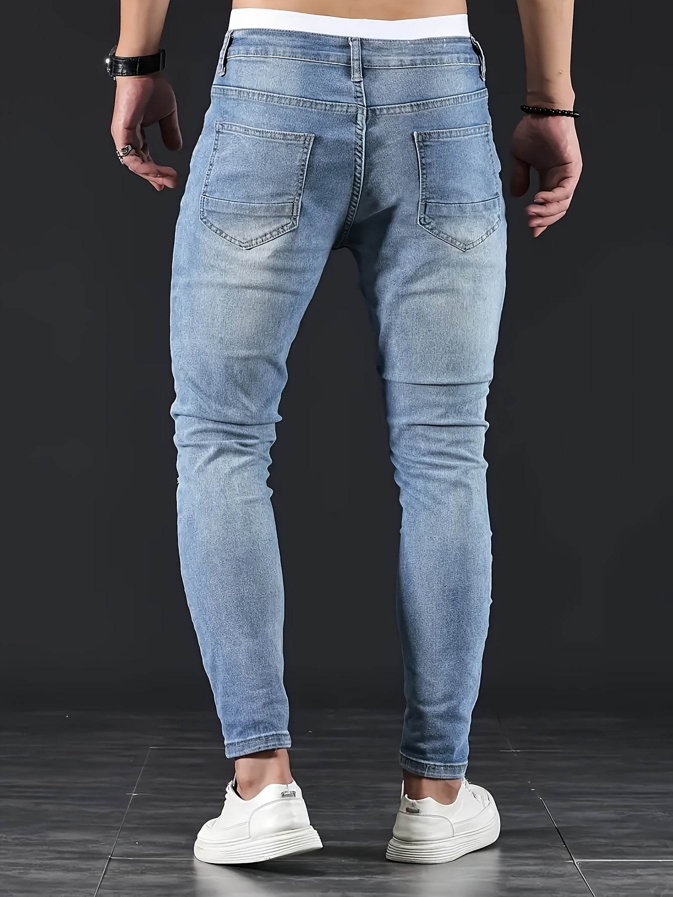 Slim-Fit Ripped Jeans for Men - Casual Fashion with Medium Stretch - Buy Center US