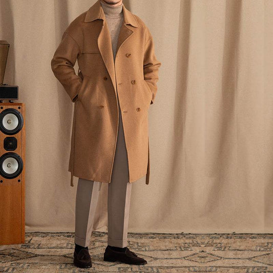 Buycenter Men's Wool Drop Shoulder Coat - Casual Mid-Length Design - Buy Center US