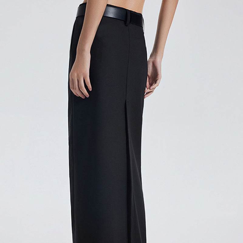 Trendy Low-Waist Retro Long Split Skirt - Slimming Style in Black - Buy Center US