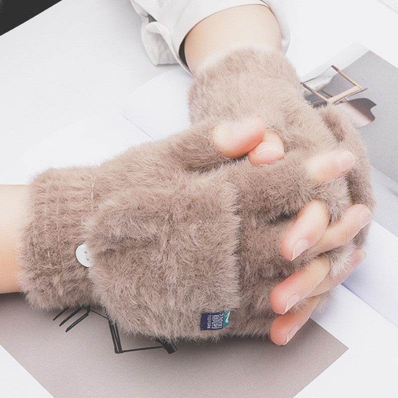 Winter Warmth Plush Gloves - Half Finger Flip Design for Students - Buy Center US