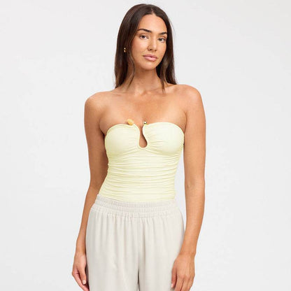 Solid Color Backless Pleated T-shirt - Slim Fit Sleeveless Top - Buy Center US