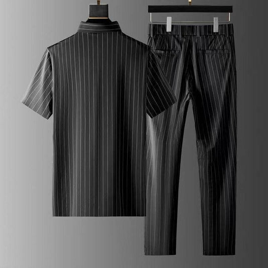 Buycenter Men's Ice Silk Casual Trousers Suit - Short Sleeve & Stylish - Buy Center US