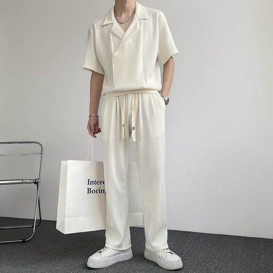 Buycenter Summer Ice Silk Shirt & Pants Set - Men's Leisure Outfit - Buy Center US