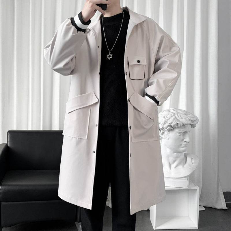 Buycenter Men's Mid-Length Overknee Overcoat - Stylish Creamy-White & Black - Buy Center US
