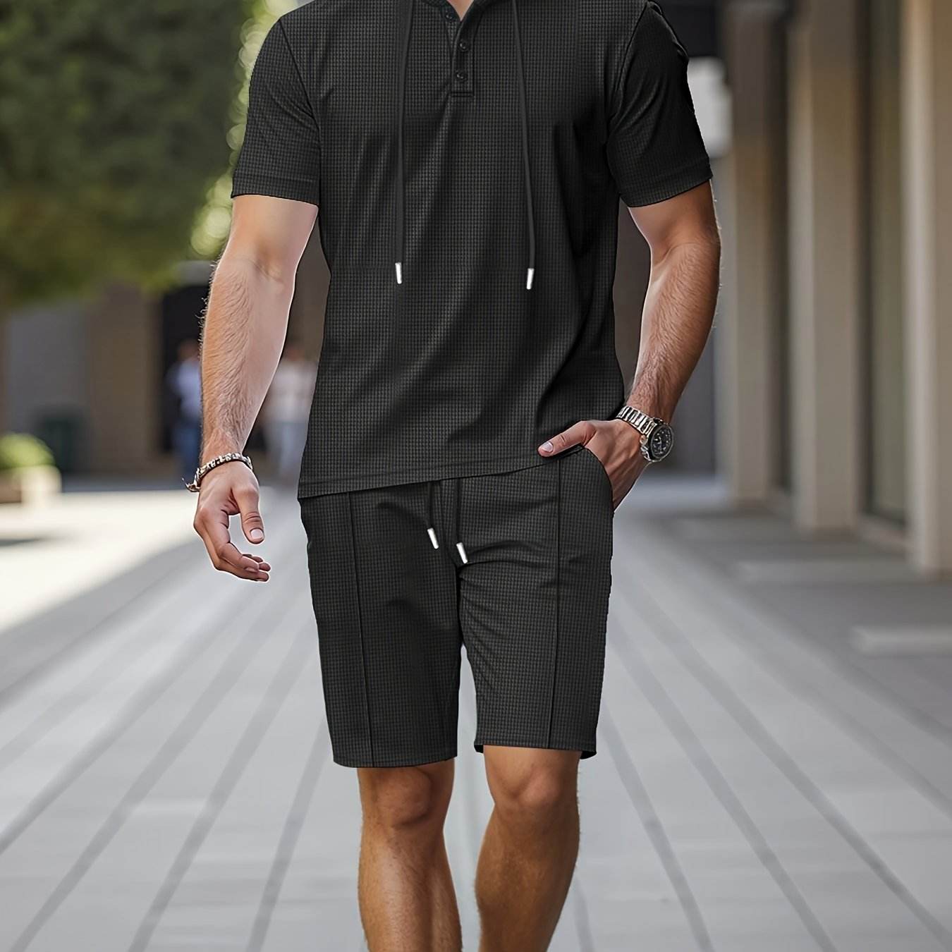 Men's Summer 2PC Set - Short Sleeve Hooded Sweatshirt & Shorts - Buy Center US