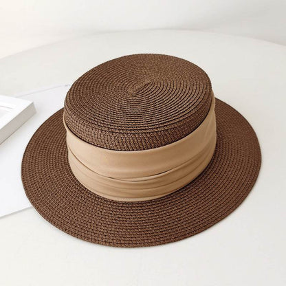 Hand-Woven Flat Straw Hat - Summer Seaside Sun Shade for Vacation - Buy Center US