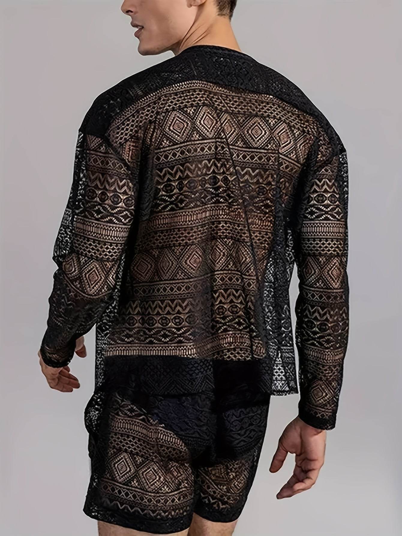 Men's Lace Sheer 2-Piece Shirt and Shorts Set - Sexy Summer Outfit - Buy Center US