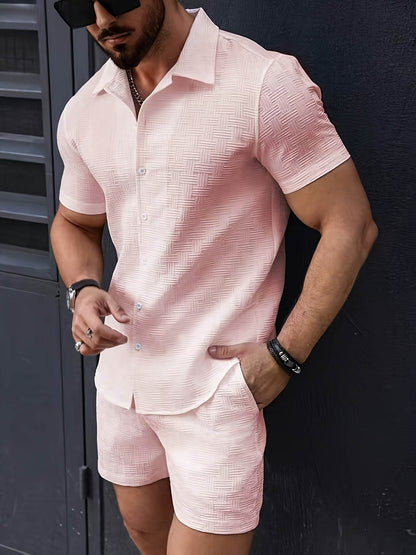 2025 Summer Men's Short-Sleeve Shirt - Casual Jacquard Stripes Set - Buy Center US