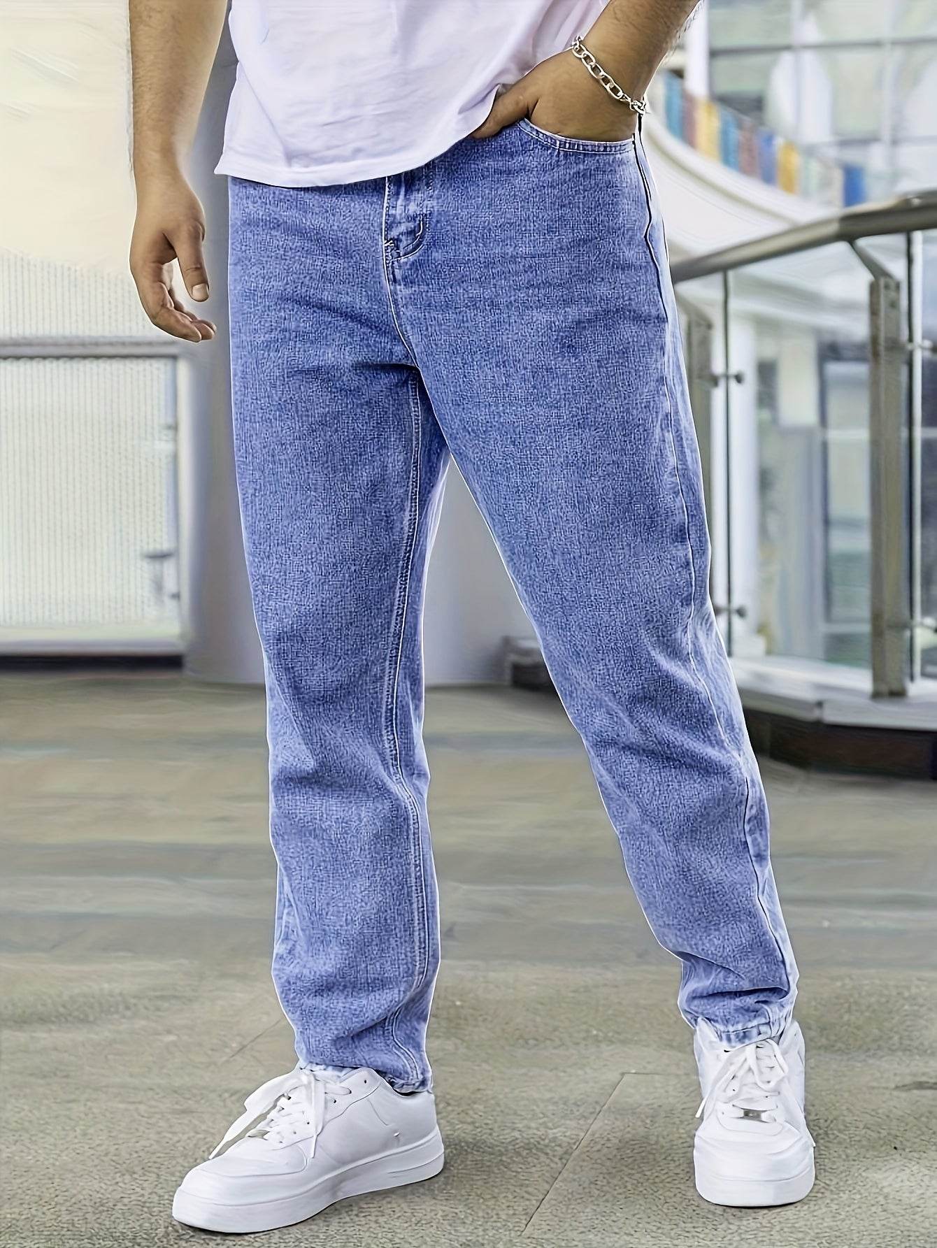 Men’s Loose-Fit Jeans - Cotton Blend All-Season Denim with Pockets - Buy Center US