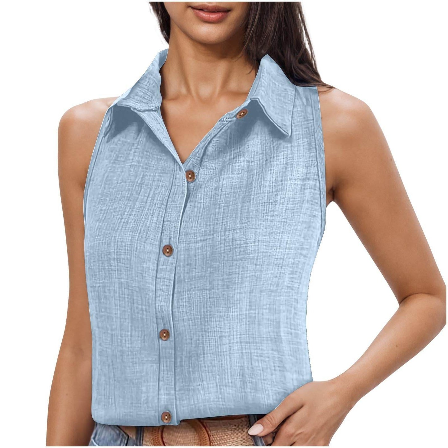 Women's Cotton Linen Button Shirt - Stylish Sleeveless Cardigan Top - Buy Center US