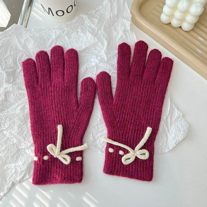 Cozy Autumn & Winter Bow Finger Gloves - Warm Acrylic, Cute Styles - Buy Center US