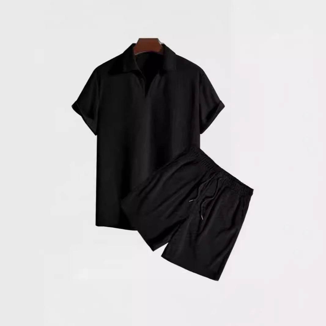 Buycenter Multi-Color Beachwear Set - Casual Corduroy Short Sleeve Suit - Buy Center US