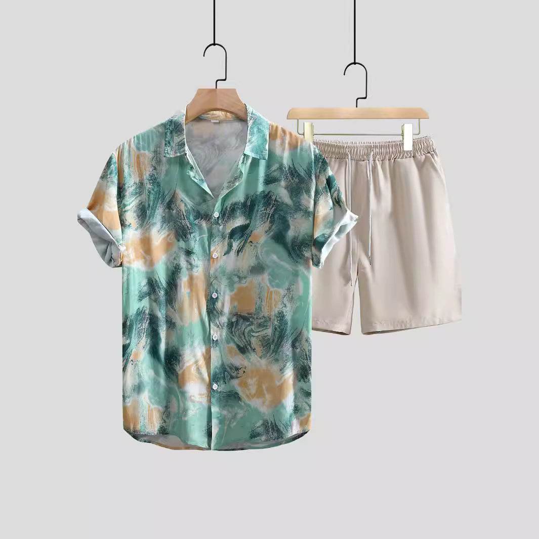 Buycenter Men's Casual Printed Short Sleeve Shirt & Pants Outfit Set - Buy Center US